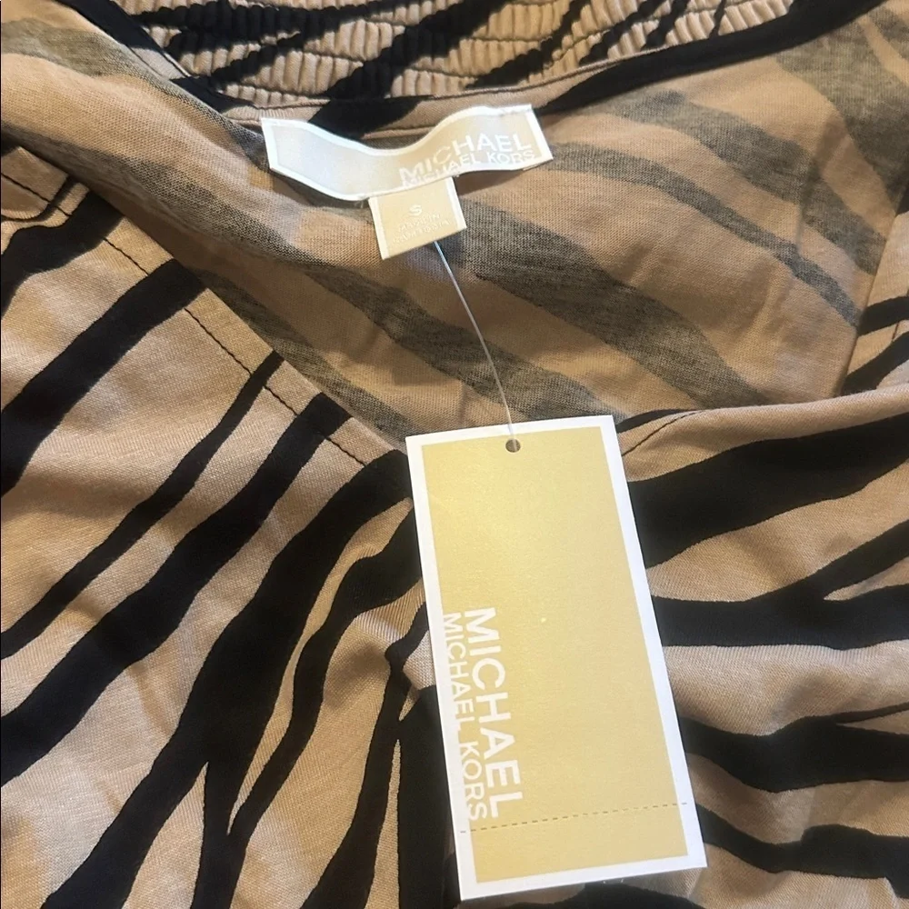 Michael Kors MK Women's Animal-Print Zebra Smocked Top Blouse Shirt Small S NWT